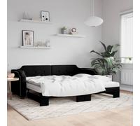 QUAHEAS Lit de Jour avec lit gigogne Noir 80x200 cm en Tissu 100% Polyester Cadre Bois Massif sommier à Lattes Matelas Mousse Confortable pour Chambre Adulte Enfant Studio Appartement