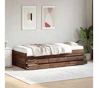 QUAHEAS Lit de Jour avec tiroirs en Bois d'ingénierie chêne Marron 75x190 cm, Cadre sommier Plateforme, Support Chambre Adulte ou Enfant, Rangement Coffre gigogne, Design Pratique