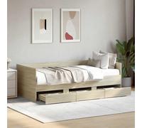 QUAHEAS Lit de Jour avec tiroirs en Bois Massif chêne Sonoma 75x190 cm Cadre sommier avec Rangement pour Chambre Adulte ou Enfant, Support Mezzanine ou Studio