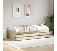 QUAHEAS Lit de Jour avec tiroirs en chêne Sonoma, Cadre Robuste en Bois d'ingénierie, Structure Plateforme gigogne, Dimensions 100x200 cm, idéal pour Chambre Adulte ou Enfant, Pratique Rangement