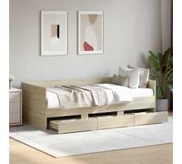 QUAHEAS Lit de Jour chêne Sonoma 100x200 cm Cadre Bois d'ingénierie avec sommier à Lattes 3 tiroirs de Rangement pour Chambre Adulte Enfant Studio Appartement Banquette gigogne