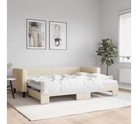 QUAHEAS Lit de Jour crème 80x200 cm avec lit gigogne, Matelas Mousse, Cadre Bois Massif, sommier à Lattes, Structure Robuste, canapé Convertible pour Chambre Adulte et Studio
