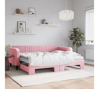QUAHEAS Lit de jour extensible 90 x 200 cm, velours rose, canapé-lit 2 en 1 avec deux matelas en mousse, design moderne, cadre de lit stable pour chambre d'amis