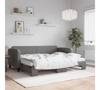 QUAHEAS Lit de Jour Gris foncé 80x200 cm avec lit gigogne, Matelas en Mousse, Cadre en Tissu et Bois Massif, sommier à Lattes, canapé Convertible pour Chambre Adulte, Studio, Appartement