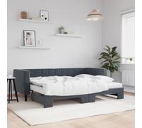QUAHEAS Lit de Jour Gris foncé Velours 80x200cm avec lit gigogne, Matelas en Mousse, Cadre en Bois Massif et métal, sommier à Lattes, canapé Convertible pour Chambre Adulte ou Studio