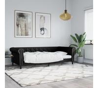 QUAHEAS Lit de Jour Noir en Similicuir 80x200 cm avec Cadre Robuste en métal et Bois, sommier à Lattes Inclus, canapé Convertible Pratique pour Chambre Adulte, Studio ou Appartement