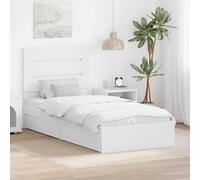 QUAHEAS Lit de Rangement Blanc 70 x 190 cm en Bois d'ingénierie avec tiroirs intégrés et tête de lit, Cadre Solide avec sommier à Lattes pour Chambre Adulte Enfant, Design Compact et Fonctionnel