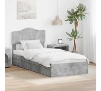 QUAHEAS Lit de Rangement Gris béton 70 x 190 cm en Bois d'ingénierie avec tiroirs, Cadre Plateforme avec sommier à Lattes, tête de lit, idéal Chambre Adulte Enfant Studio Appartement