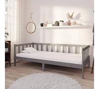 QUAHEAS Lit de Repos Gris avec Matelas 90x200 cm en Bois de pin Massif, Cadre sommier Plateforme Robuste, Banquette gigogne Multifonction pour Chambre Adulte Enfant, Espace invité Confortable