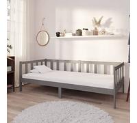 QUAHEAS Lit de Repos Gris en Bois de pin Massif avec Matelas 90x200 cm, Cadre Robuste et sommiers à Lattes, canapé gigogne Multifonction pour Chambre Adulte ou Enfant