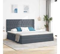 QUAHEAS Lit Gris foncé 200 x 200 cm avec Rangement, Matelas Ferme 2 Places, Cadre métal Velours, éclairage LED RGB, tête de lit capitonnée pour Chambre Adulte, Studio ou Appartement