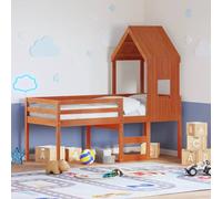 QUAHEAS Lit Haut avec Cadre en Bois Massif Marron ciré pour Chambre Enfant ou ado, Structure Mezzanine superposée avec Porte latérale, Support pour Matelas 80x200 cm, idéal pour dortoir ou Studio