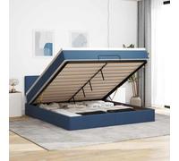 QUAHEAS Lit Ottoman avec Matelas à Ressorts ensachés, Cadre en Tissu Bleu 180x200 cm avec Rangement sous sommier, LED intégrées, surmatelas Amovible, idéal Chambre Adulte ou Studio