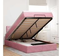 QUAHEAS Lit Ottoman avec Matelas et LED Rose 120x190 cm en Velours avec Coffre de Rangement, Structure Plateforme, éclairage LED réglable, Support Chambre Adulte ou Enfant, Design capitonné