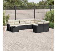 QUAHEAS Lot de 10 canapés de jardin en polyrotin noir avec coussins, modulaire résistant aux intempéries avec espace de rangement, meubles de salon pour balcon, terrasse, véranda et jardin d'hiver