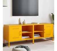 QUAHEAS Lot de 2 armoires TV en acier jaune moutarde 68 x 39 x 50,5 cm avec compartiment, porte et étagère, commode basse pour salon, chambre à coucher, jeu, coin de jeu, espace de rangement et