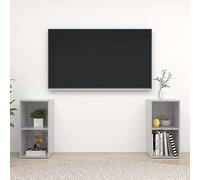 QUAHEAS Lot de 2 armoires TV - Gris béton - 72 x 35 x 36,5 cm - Meuble bas avec espace de rangement - Buffet avec compartiments - Meuble TV polyvalent pour salon et chambre à coucher