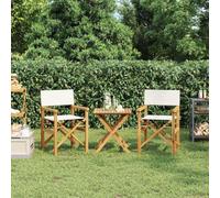 QUAHEAS Lot de 2 chaises de directeur pliantes en teck massif avec tissu d'auvent crème, 55 x 54 x 85 cm, pour jardin, balcon et extérieur, chaises de jardin robustes avec accoudoirs et dossier