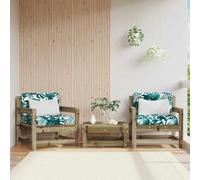 QUAHEAS Lot de 2 chaises de jardin avec coussins, en bois de pin imprégné sous pression, design à lattes robuste, résistant aux intempéries, pour terrasse, balcon, véranda, avec dossier confortable et