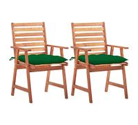 QUAHEAS Lot de 2 chaises de salle à manger de jardin avec coussins en bois d'acacia massif - Résistantes aux intempéries - Vertes - Rembourrées - Pour terrasse, jardin et véranda - Design rustique à