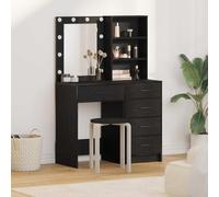 QUAHEAS Lot de 2 coiffeuses noires - 50 x 41 x 135 cm - En bois - Moderne - Avec éclairage LED - Tiroir de rangement - Pour chambre à coucher, dressing, peu encombrant