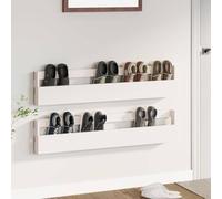 QUAHEAS Lot de 2 étagères à chaussures murales blanches en pin massif 110 x 9 x 23 cm peu encombrant pour couloir, entrée avec beaucoup d'espace de rangement et montage mural pratique