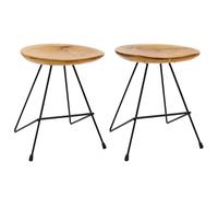 QUAHEAS Lot de 2 tabourets en teck massif avec pieds en fer revêtu par pulvérisation, 40 x 40 x 46 cm, peu encombrant et robuste, idéal comme siège pour cuisine, jardin, balcon, salon et bureau