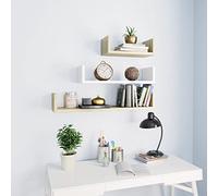 QUAHEAS Lot de 3 étagères murales flottantes en bois de chêne Sonoma blanc et chêne Sonoma pour livres, décoration, en forme de U, robuste, pour salon, chambre à coucher, cuisine