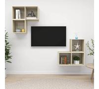 QUAHEAS Lot de 4 meubles TV en chêne Sonoma avec beaucoup d'espace de rangement, 2 x 37 x 37 x 37 cm, 2 x 37 x 37 x 72 cm, montage mural, idéal pour salon, chambre à coucher, coin de jeu, étagère