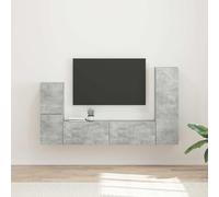 QUAHEAS Lot de 4 meubles TV muraux en bois gris béton avec espace de rangement et portes, meuble de salon moderne, meuble bas peu encombrant, étagère et commode pour TV et coin de jeu
