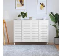 QUAHEAS Lot de 4 portes d'armoire design à lamelles en pin massif - Blanc - 99,3 x 39,4 cm - Pour cuisine, salle de bain, salon, penderie, rénovation et bricolage de meubles