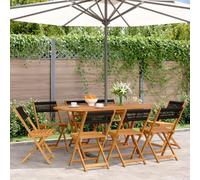 QUAHEAS Lot de 8 chaises de jardin pliantes, noires, en bois d'acacia massif, résistantes aux intempéries, robustes, pour terrasse, balcon, extérieur, sièges durables et confortables