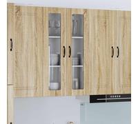 QUAHEAS Lucca Armoire murale en verre chêne Sonoma 60 x 31 x 100 cm avec 2 portes et 3 étagères Armoire de cuisine moderne pour espace de rangement, rangement, vitrine et plan de travail