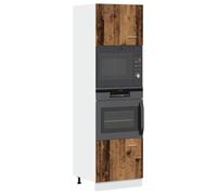 QUAHEAS Lyon Armoire à micro-ondes, aspect bois vieilli, 60 x 57 x 207 cm, autonome avec beaucoup d'espace de rangement, porte flexible, armoire de cuisine pour garde-manger, armoire d'appoint, buffet