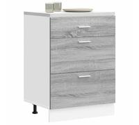 QUAHEAS Meuble bas de cuisine Lyon gris sonoma 60 x 46 x 81,5 cm avec pieds réglables, espace de rangement, tiroirs, autonome, polyvalent comme armoire d'appoint, commode, buffet, garde-manger