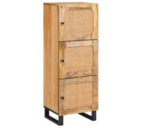 QUAHEAS Meuble haut en bois de manguier massif marron 90 x 33 x 75 cm avec beaucoup d'espace de rangement et 3 portes, buffet stable avec pieds en métal pour salon, chambre à coucher et home cinéma