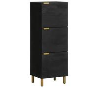 QUAHEAS Meuble haut noir en bois 40 x 33 x 110 cm avec pieds en métal, espace de rangement, tiroir et porte, convient comme buffet, meuble bas, console multimédia pour salon et chambre à coucher