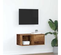 QUAHEAS Meuble TV aspect bois vieilli - 60 x 31 x 25,5 cm - Avec tiroir et compartiment - Commode basse pour salon, chambre à coucher, jeu - Coin de rangement