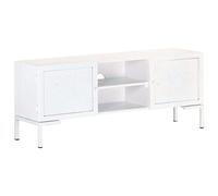 QUAHEAS Meuble TV blanc 115 x 30 x 46 cm en bois massif de manguier avec espace de rangement, commode avec portes et étagères pour salon et chambre à coucher