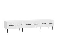 QUAHEAS Meuble TV blanc brillant 147 x 34,5 x 30 cm en bois avec 3 tiroirs d'espace de rangement pour salon et chambre à coucher Rangement polyvalent pour téléviseurs jusqu'à 60"