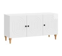 QUAHEAS Meuble TV blanc brillant en bois 99 x 34,5 x 50 cm avec 3 portes battantes à 90°, espace de rangement et surface de rangement, polyvalent comme meuble basse, commode, buffet pour salon et