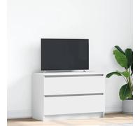 QUAHEAS Meuble TV blanc en bois 80 x 35 x 54 cm avec 2 tiroirs, espace de rangement pour salon et chambre à coucher, table TV pratique avec étagère et support mural pour appareils multimédia