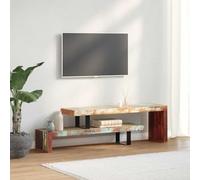 QUAHEAS Meuble TV en bois massif vieilli avec dessus amovible, meuble bas et buffet, 2 étagères, pieds en fer forgé, 117 x 30 x 40 cm, polyvalent comme table TV et rangement pour le salon et