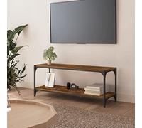QUAHEAS Meuble TV en chêne fumé et acier 100 x 33 x 41 cm avec espace de rangement et surface de rangement pour salon, buffet, buffet, commode, étagère, meuble TV