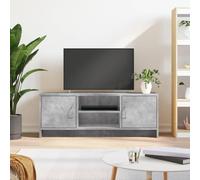 QUAHEAS Meuble TV gris béton en bois 102 x 30 x 37,5 cm avec 4 compartiments et portes, table basse avec espace de rangement pour salon, commode buffet pour rangement et gestion des câbles