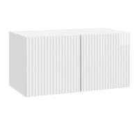 QUAHEAS Meuble TV mural blanc brillant en bois 59,5 x 31 x 30 cm avec 2 portes pivotantes, espace de rangement pour salon, rangement polyvalent, montage mural peu encombrant