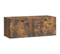 QUAHEAS Meuble TV mural en bois de chêne fumé 78,5 x 31 x 30 cm avec 2 portes pivotantes, meuble TV polyvalent, espace de rangement pour salon, buffet moderne, passe-câbles