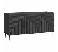 QUAHEAS Meuble TV noir en bois - 99 x 34,5 x 50 cm - Avec espace de rangement et porte battante à 90° - Meuble bas - Commode basse - Buffet pour salon, jeu - Étagère d'angle