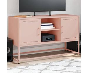 QUAHEAS Meuble TV rose en acier 100,5 x 39 x 60,5 cm avec espace de rangement et support mural, table basse pour salon, chambre à coucher, coin de jeu, commode, buffet, étagère