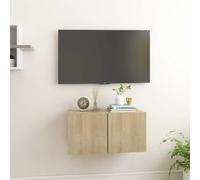 QUAHEAS Meuble TV suspendu en chêne Sonoma 60 x 30 x 30 cm avec deux compartiments, montage mural, espace de rangement pour salon, convient comme meuble TV, buffet, commode, étagère